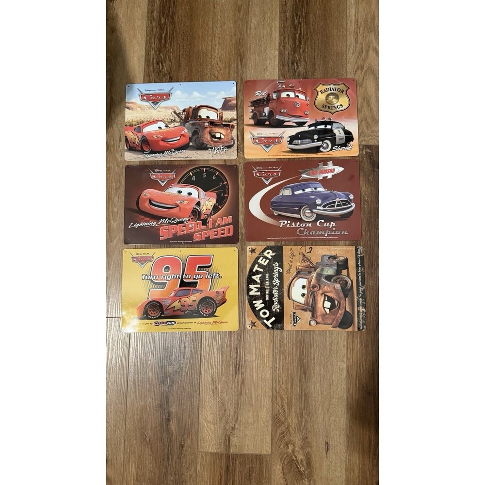 Siz Vintage Disney Pixar Cars Tin Signs (6 Total) Lightning McQueen